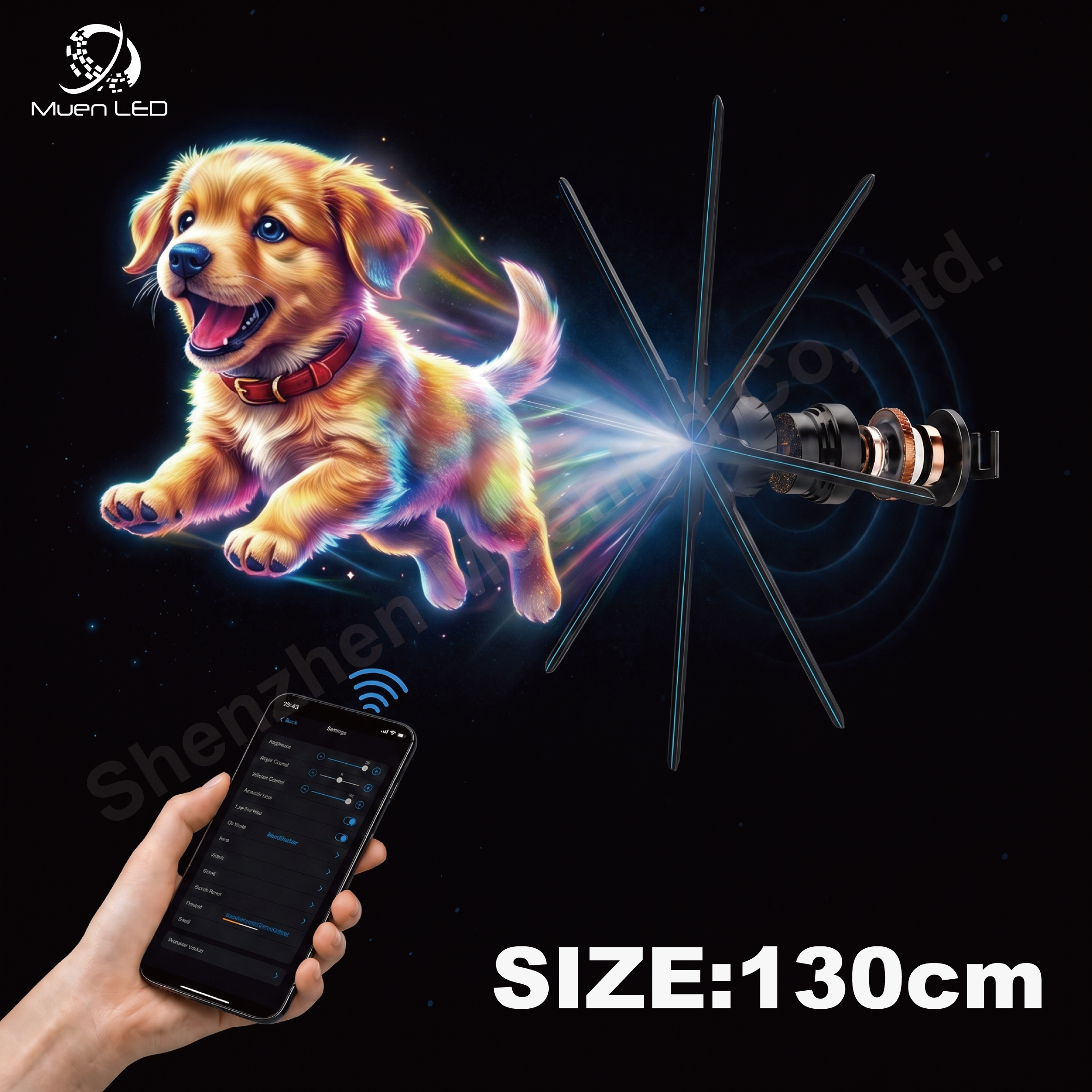 130cm 3D Holographic Fan with 8 Blade 3066 LED Beads with High Brightness 2600nits