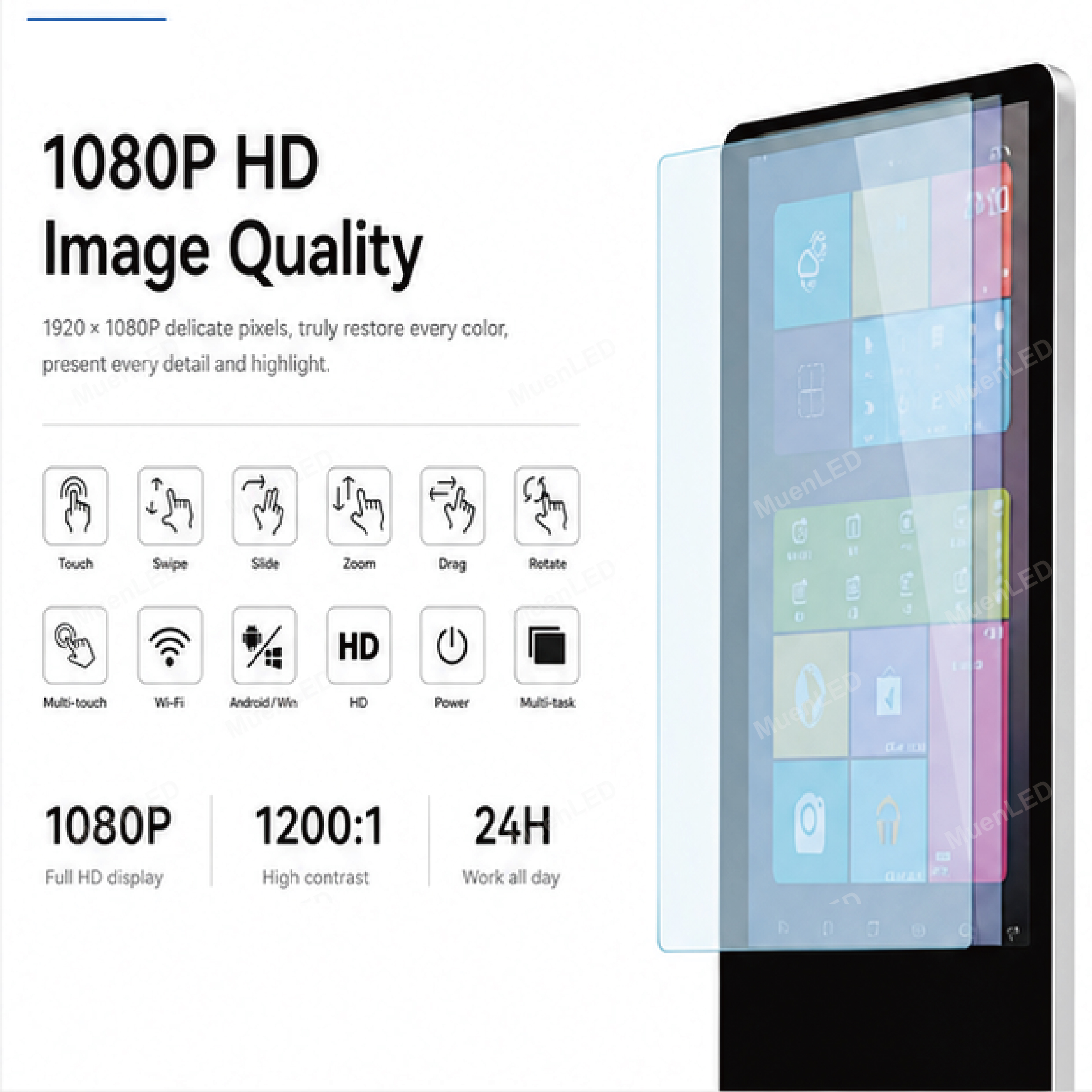 65inch LCD Display Indoor Touch Screen 1080HD Kiosk Totem LCD Display Advertising Floor Standing Elevator Retail Store - 图片 4