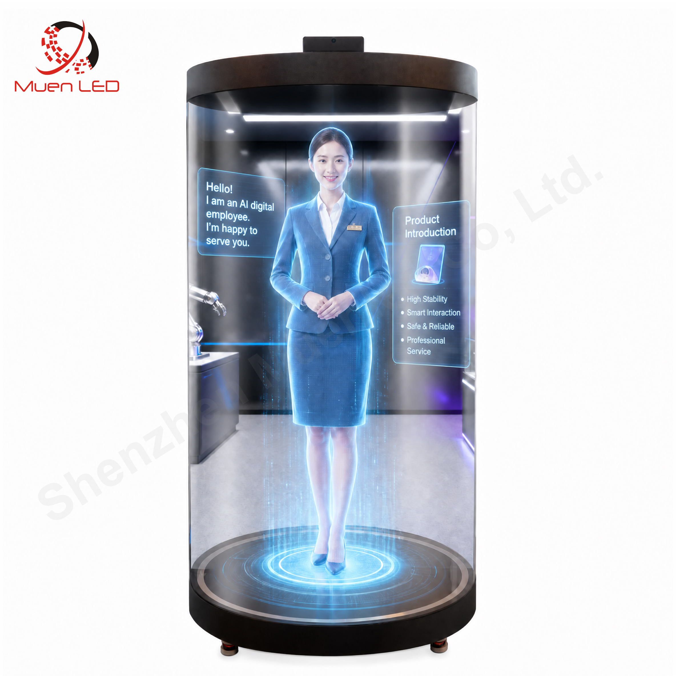 75Inch Indoor 3D Digital Human Holographic Projection Transparent Display Cylindrical AI Interactive Display