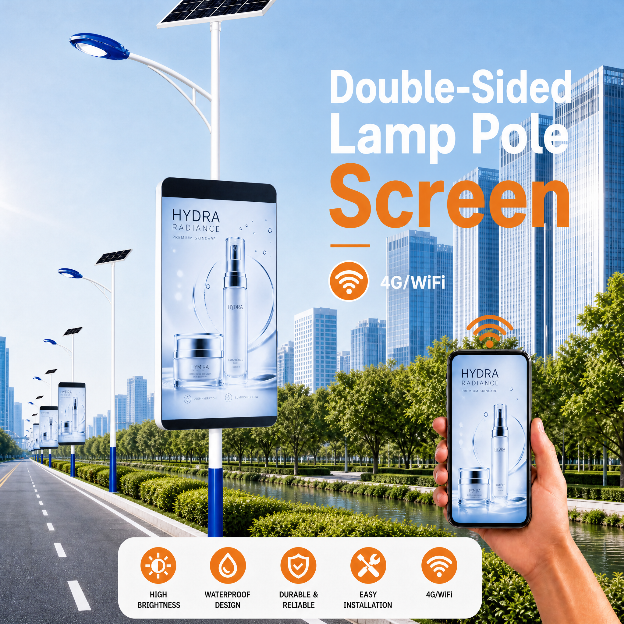 DGC6 Outdoor Full Color IP65 Waterproof LED Lamp Pole Display Screenfor Street Advertising Billboard