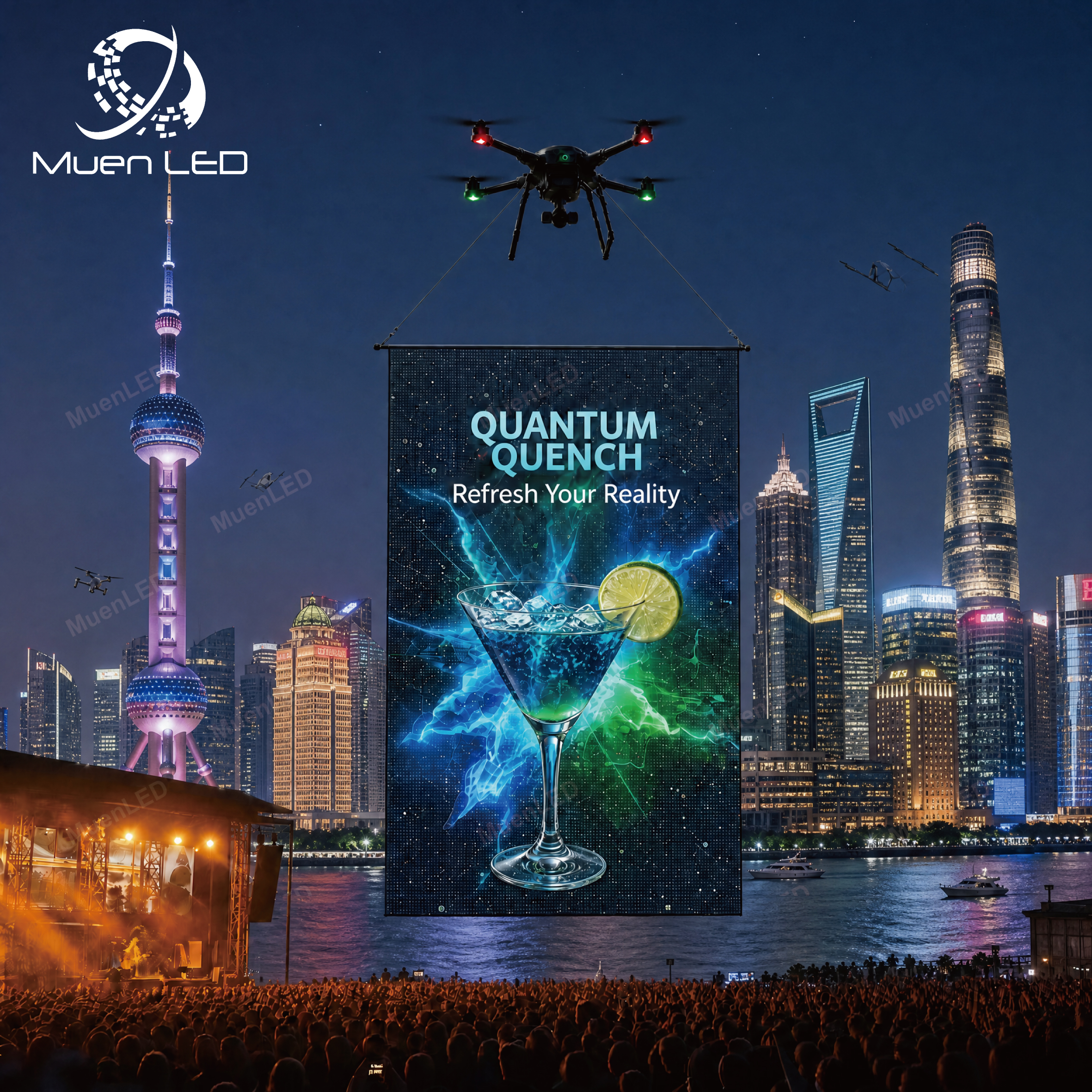 P15 2x4m Ultra-Thin Sky Flying Screen 4K LED Mesh Screen Outdoor Flying Display