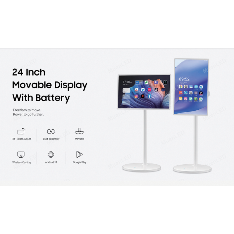 24inch Smart Portable LCD Display 4K Wireless Movable Android 11 Indoor LCD Display on Wheels for Video Display - 图片 5