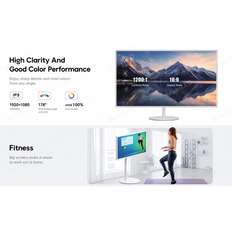 24inch Smart Portable LCD Display 4K Wireless Movable Android 11 Indoor LCD Display on Wheels for Video Display - 图片 6