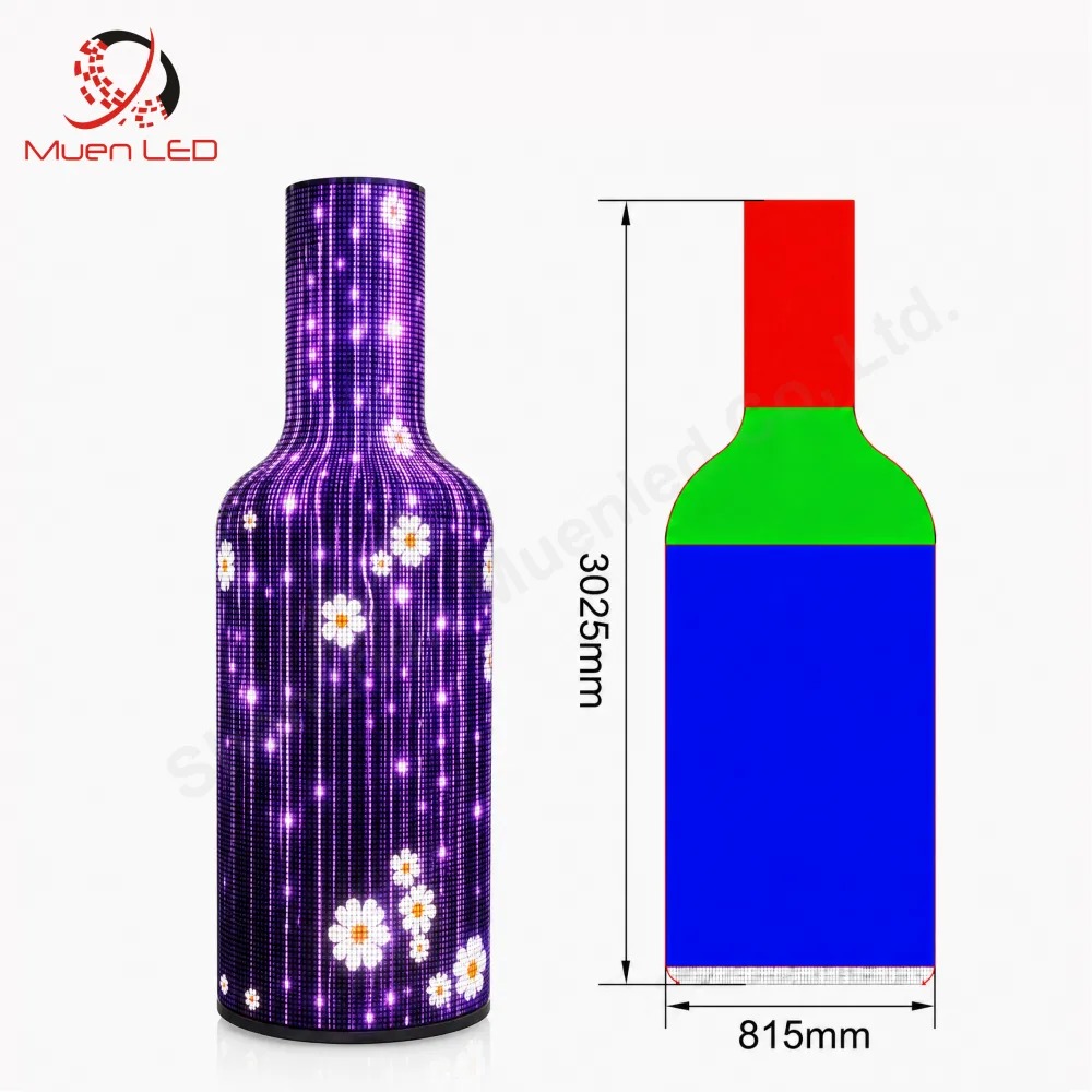 P2 Indoor LED Wine Bottle Display Screen 815x3025mm Custom Bottle Shape