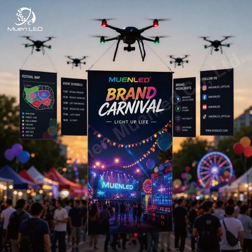 FT20-5x10m Flying Carpet LED Screen P20 4,200 nits IP65 Foldable Mesh