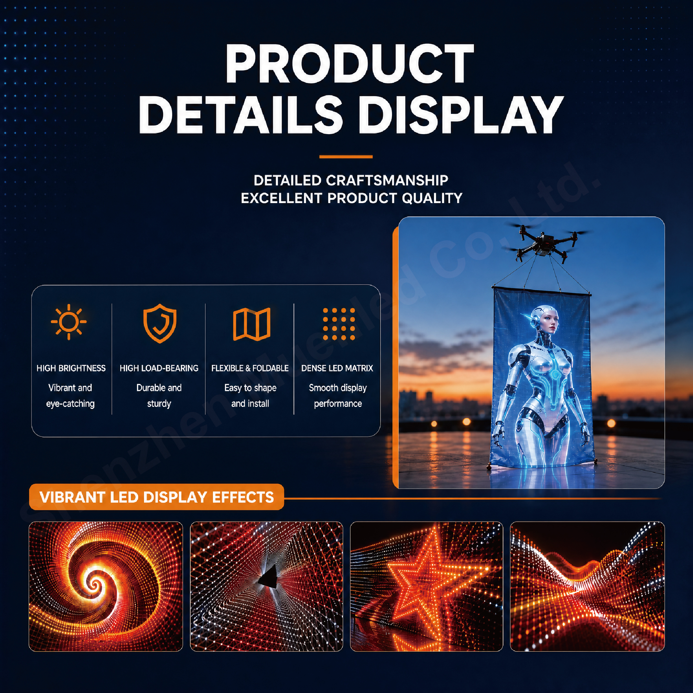 FT30 P30 flying carpet LED display screen 5x15m flexible mesh IP65 - 图片 7