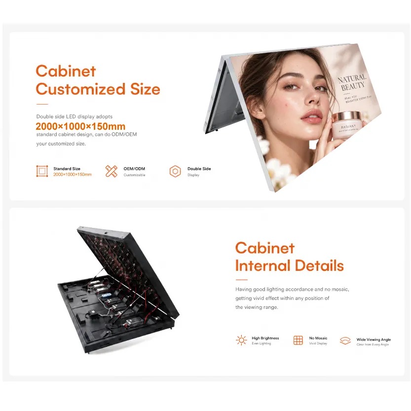AFA2.976-2000mm Outdoor Front-Opening LED Light Box 2000x1000x150mm P2.976 IP65 Front Maintenance - 图片 2