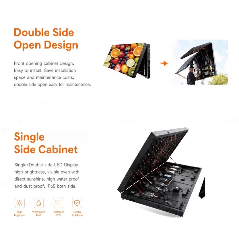 AFA6.67-1920mm Outdoor Front-Opening LED Light Box 1920x960x150mm P6.67 IP65 Front Maintenance - 图片 3