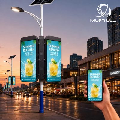 DGA3.076 Double-Sided Outdoor LED Pole Screen 960x1920mm P3.076 1920Hz IP65 Aluminum Cabinet