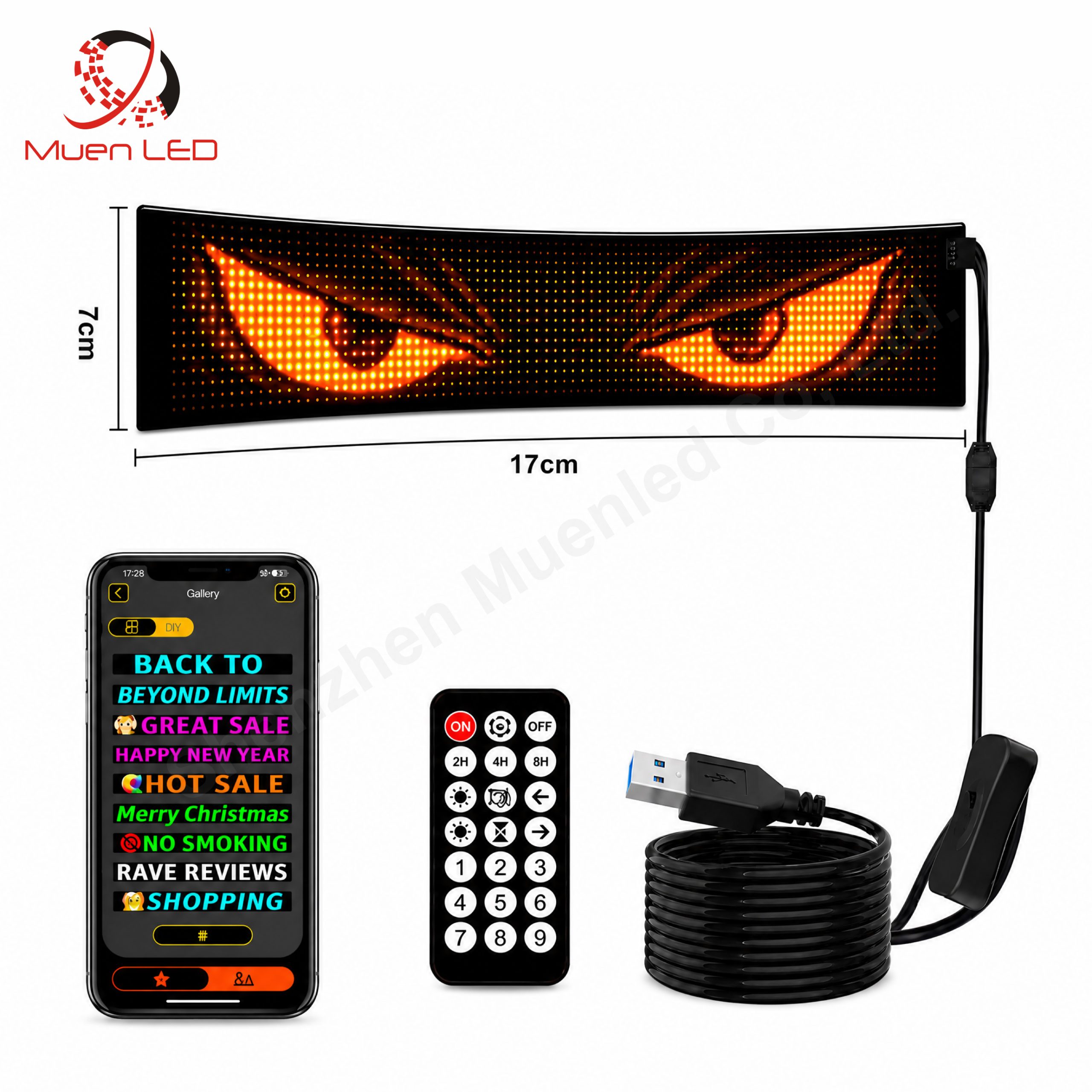 LED Display Flexible Car Devil's Eye Flex Panel 17x7cm Programmable Digital Display Screen