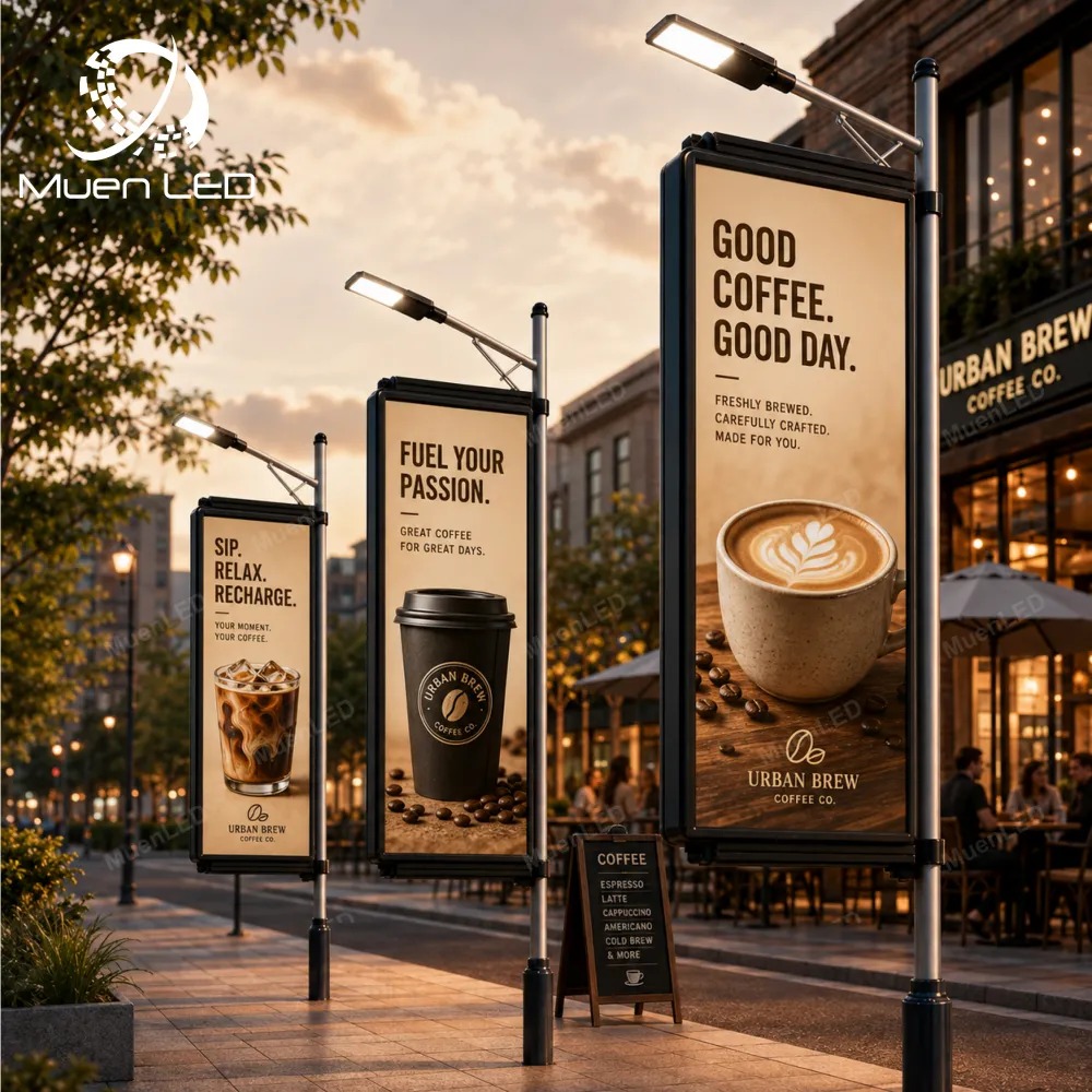 DGA3.076 Single-Sided Outdoor LED Pole Screen 960x1920mm P3.076 1920Hz IP65 Iron Cabinet