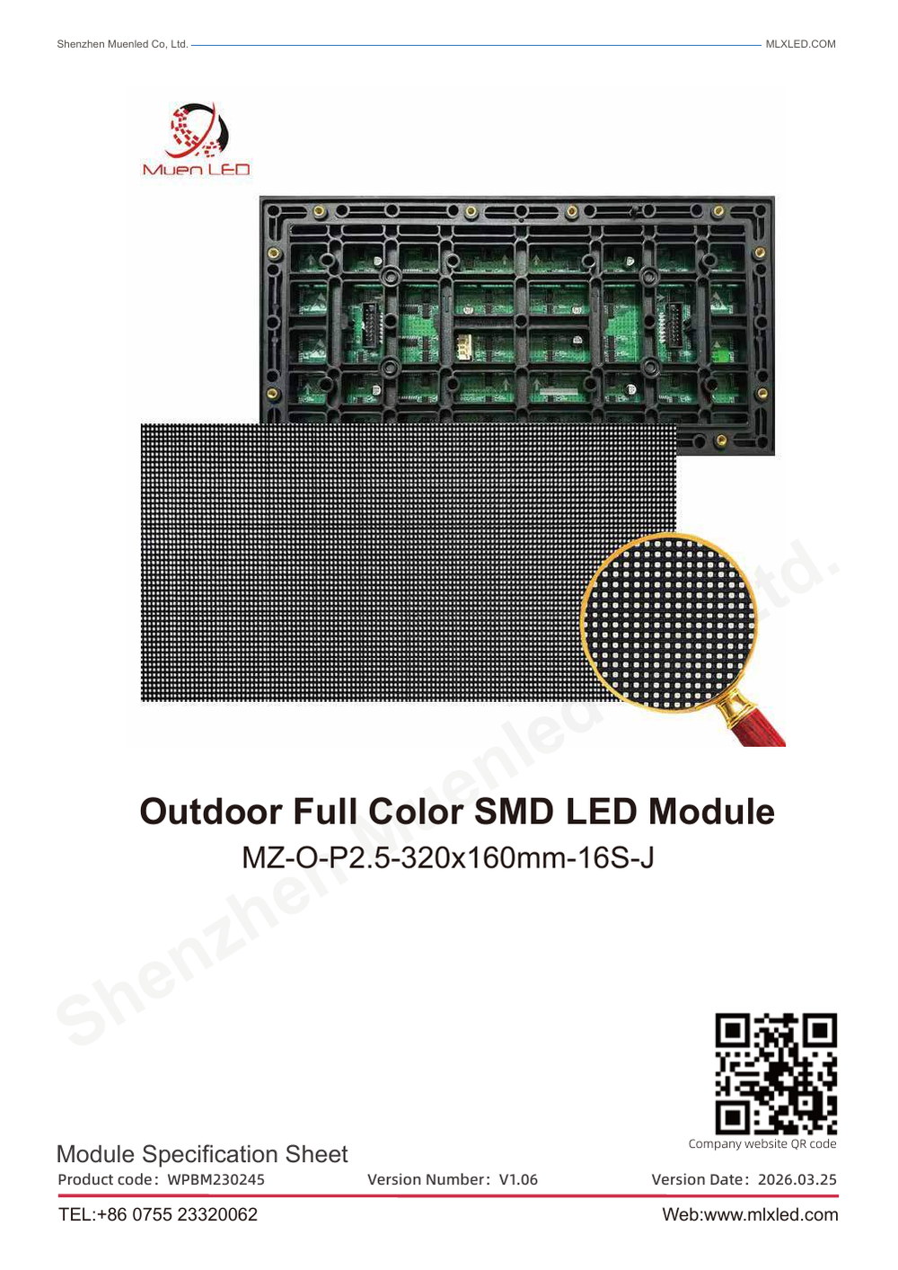 MZ-O-P2.5-320x160mm-16S-J LED display specification sheet 1