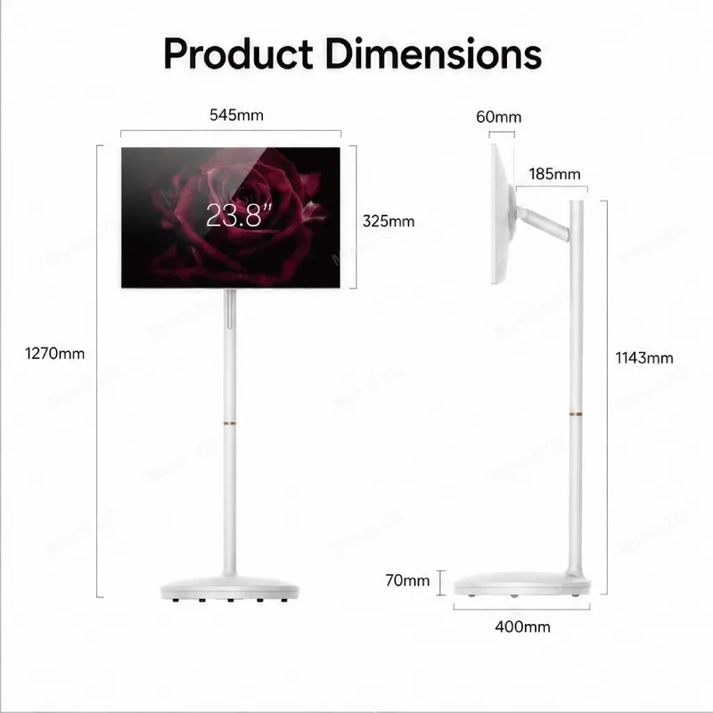 24inch Smart Portable LCD Display 4K Wireless Movable Android 11 Indoor LCD Display on Wheels for Video Display