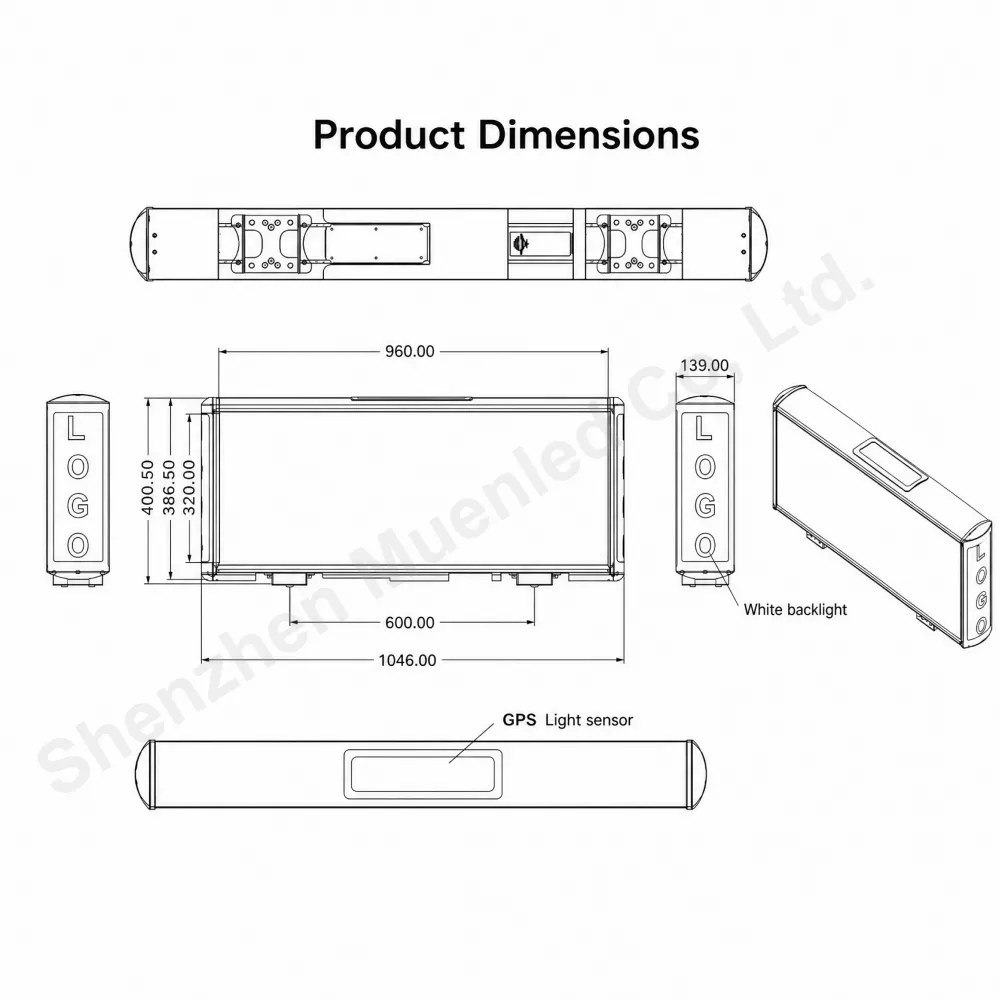 DS4-A Taxi Top LED Display 960x320mm P4 Double-Sided 9-36V DC Car Roof Screen detail 4