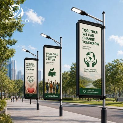DGA4 Single-Sided Outdoor LED Pole Screen 960x1920mm P4 1920Hz IP65 Aluminum Cabinet